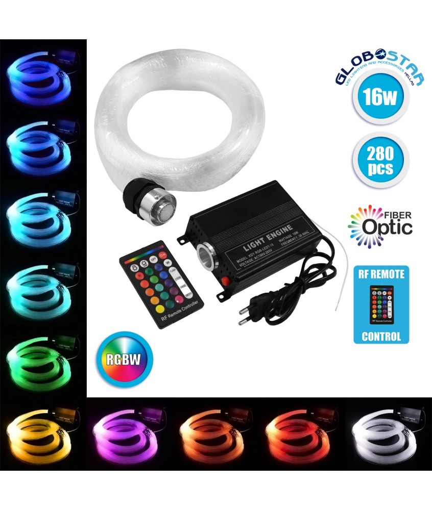 GLOBOSTAR® LUMOFIBRA 79614 Σύστημα Οπτικής Ίνας με RF Ασύρματο Χειριστήριο με 280 Οπτικές Ίνες Φ1mm Μήκους 2 Μέτρων LED 16W 1600lm 1° AC 220-240V IP20 Πολύχρωμο RGBW - Μ11.5 x Π9.5 x Υ5.5cm - 2 Χρόνια Εγγύηση